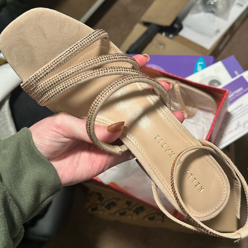Kelly and Katie light pink microsuede heel